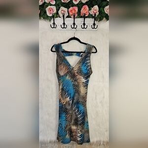 Touch Express Aqua Sparkle Twist-Back Mini Party Dress